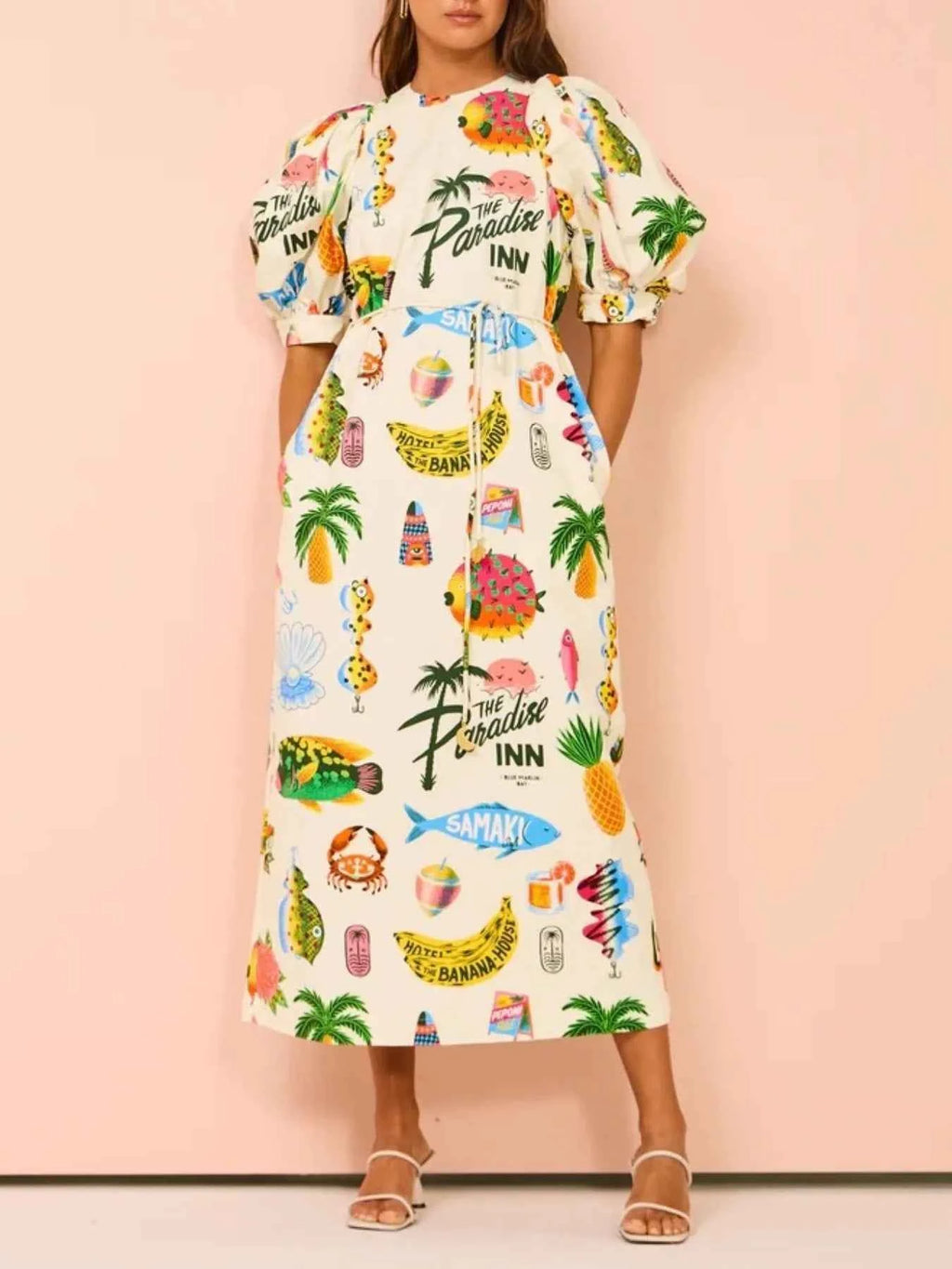 Printed Puff Sleeve Midi Dress a0e2e21d-8da3-49a4-9cb3-36f663268fcf-Max-Origin