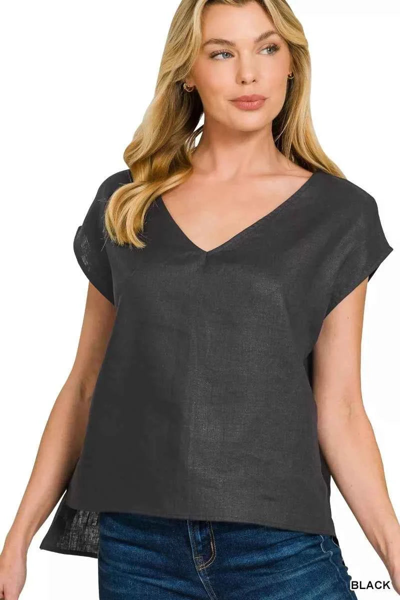 Zenana Linen V-Neck Sleeveless Top BLACK a0e7596bdb5c43bd8e28276b40abc781-Max-Origin