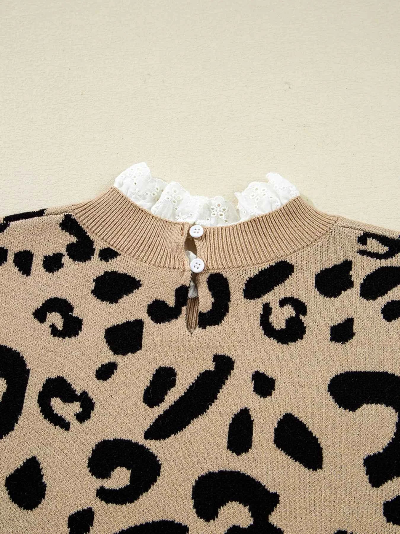 Leopard Pattern Lace Ribbed Detail Button Cuffed Sweater a0ebdd7d87bb4a619f4da254492155e1-Max-Origin
