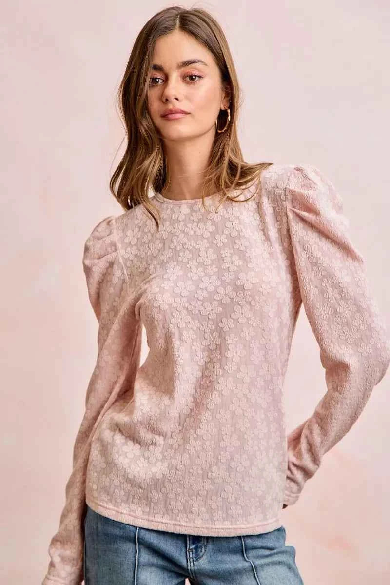 BiBi Textured Flower Knit Puff Shoulder Top BLUSH a0f11f3d34554b40b064454b941a25d1-Max-Origin