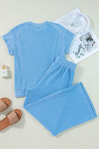 Wild Wind Solid Corded Short Sleeve T Shirt and Wide Leg Pants Set a0f5026cb17100fd