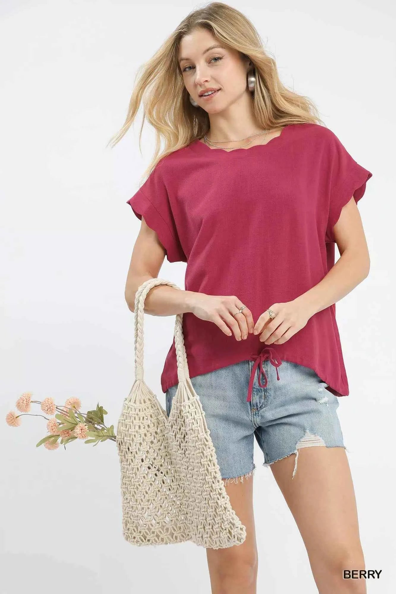 Linen Scalloped Round Neck Top BERRY a0f94299-4dfa-4c3a-a315-0cb5d9395733-Max-Origin