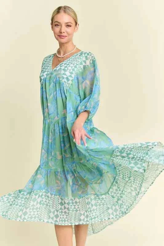Davi & Dani Geo and Floral Print Mixed Tiered Dress a0fc8e6fc9664bec89541b41b34ebb83-Max-Origin