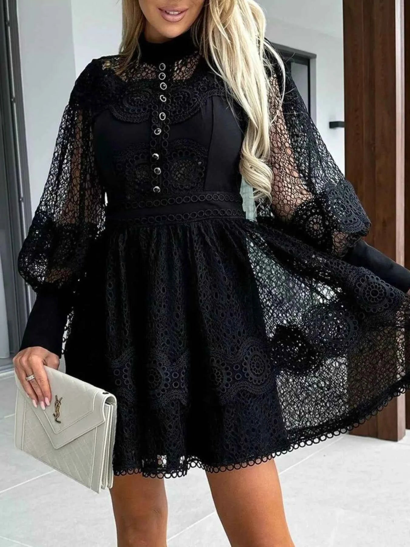 Lace Lantern Sleeve Mini Dress a0fe0af4-4354-452d-95a7-c6b8f368bc58-Max-Origin