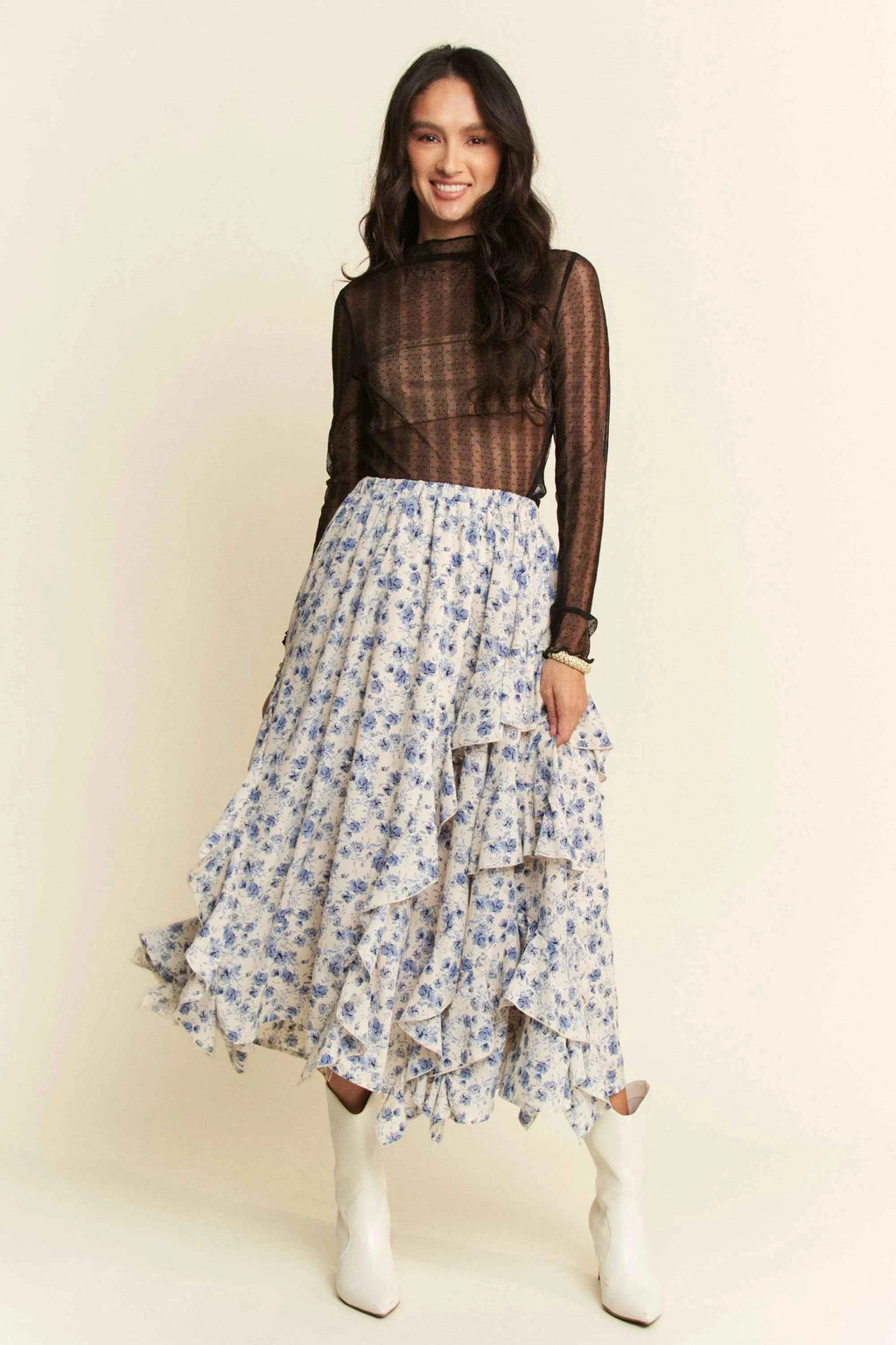 Davi & Dani Turtle Neck Lace Dotted Stretch Mesh Sheer Top a0fe5773073c4f10868bf314c0e9d32d-Max-Origin