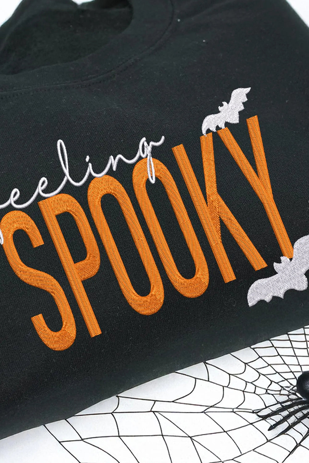 Black Feeling Spooky Halloween Embroidered Graphic Baggy Sweatshirt Black 50%Polyester+50%Cotton a100d75d5c7d3bb5