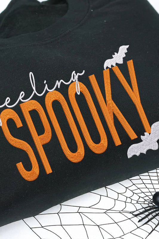 Black Feeling Spooky Halloween Embroidered Graphic Baggy Sweatshirt Black 50%Polyester+50%Cotton a100d75d5c7d3bb5
