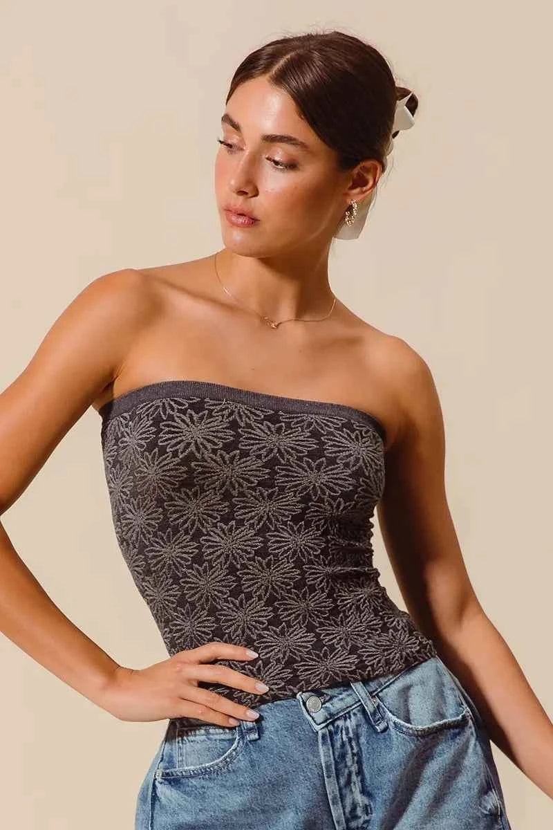 SO ME Jacquard Floral Two Tone Seamless Tube Top a10299a8a49c449bb48b7b96f143e017-Max-Origin