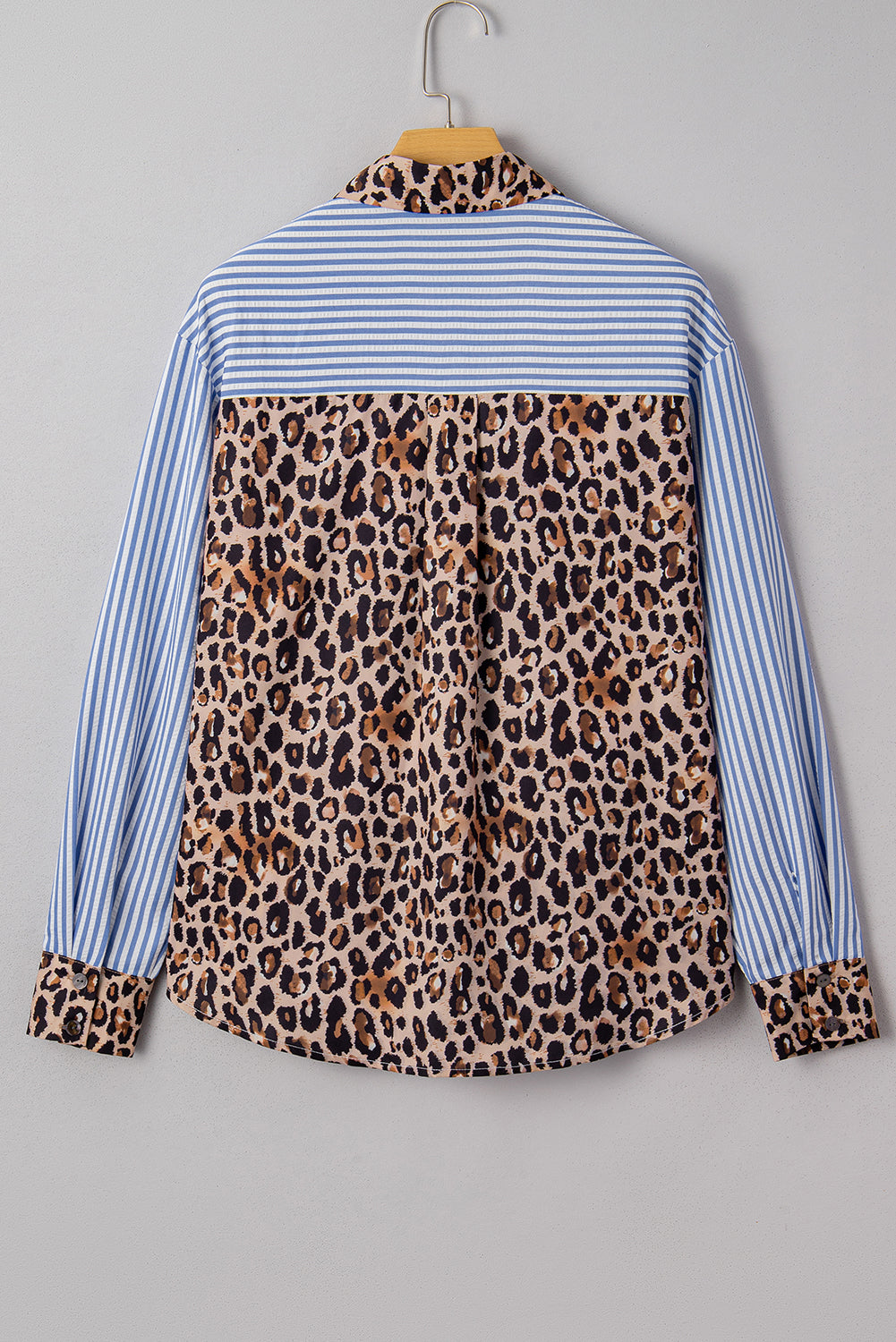 Sky Blue Leopard and Striped Patchwork Button Shirt a10e515cfa9c0d32