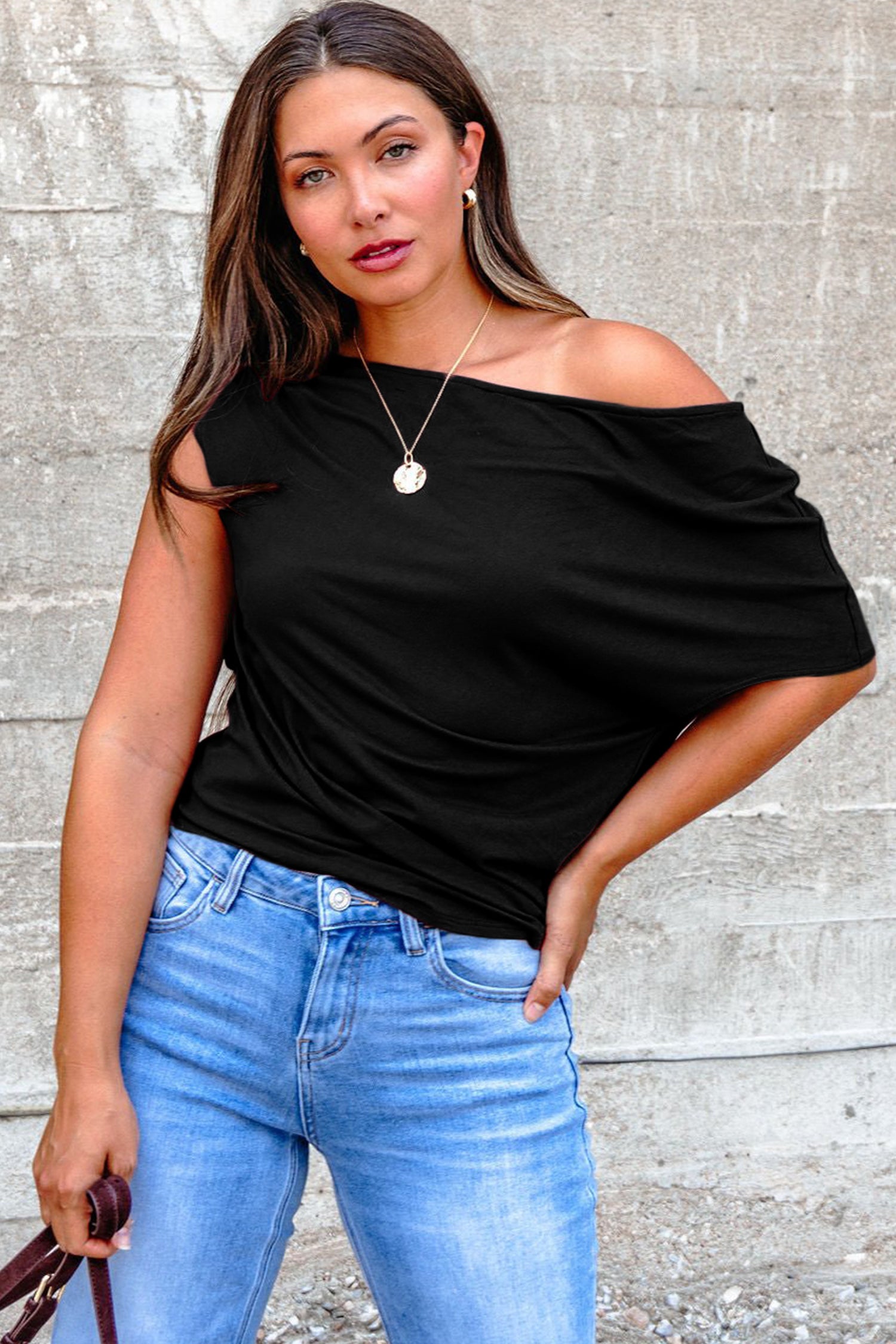 Blue Sapphire Plus Size Solid Color Asymmetric Neck Short Sleeve Blouse a10e778a88315fbf