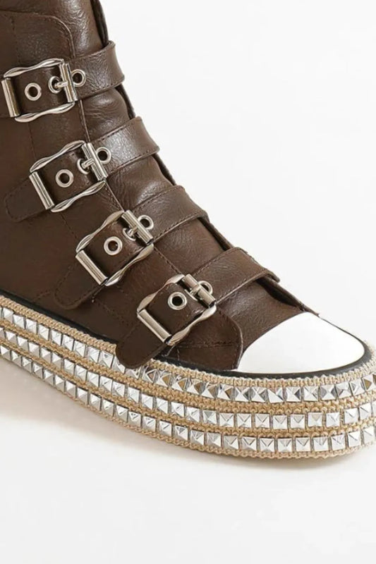 Beast Fashion Multi-Buckle Straps Studded Platform Sneakers a10f268e-414c-4900-9aa9-465d43694977-Max