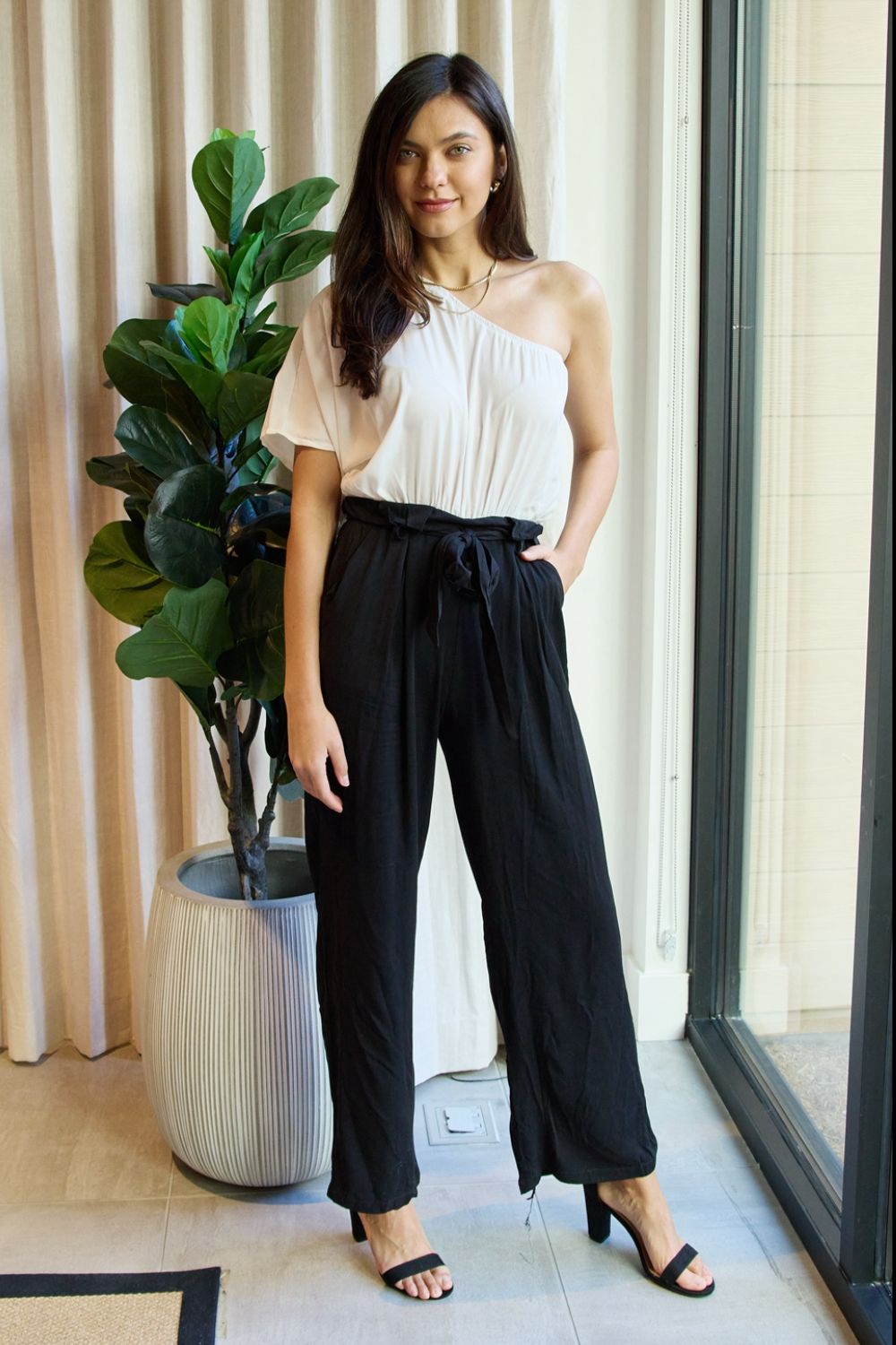 Dress Day Marvelous in Manhattan One-Shoulder Jumpsuit in White/Black White Black a111fabc33ad481480a23520e04a4952-Max