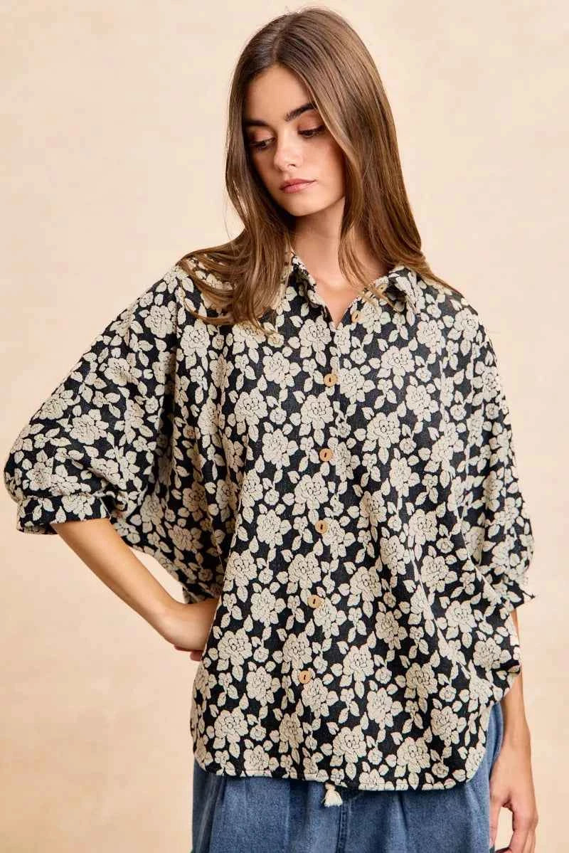 BiBi Floral Jacquard Short Dolman Sleeves Shirt a114a40af6f84ea9994db0874fe8cb85-Max-Origin