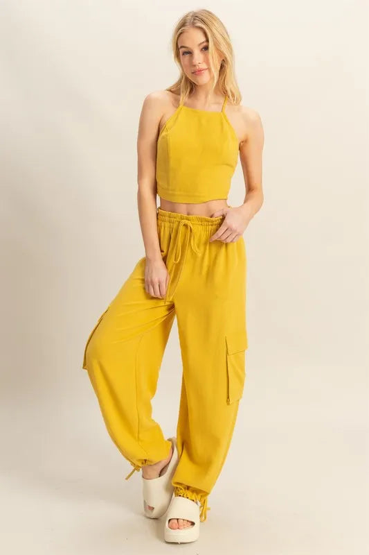 Crop Top and Cargo Pants Set MUSTARD a115e00ecf2a4036bf0f618b3f635edc-Max-Origin