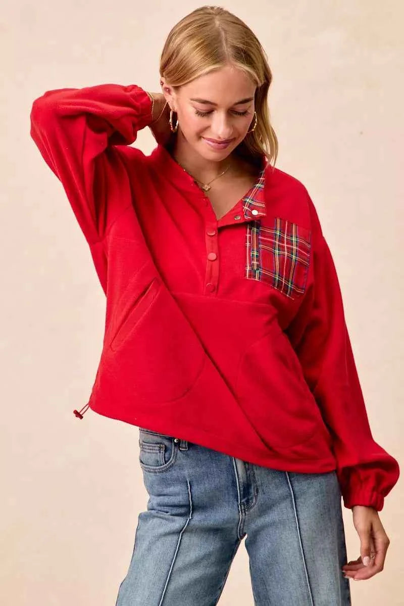 BiBi Christmas Theme Fleece Buttoned Top with Pockets a11d24a54529484bacb5e2adf1167fe0-Max-Origin