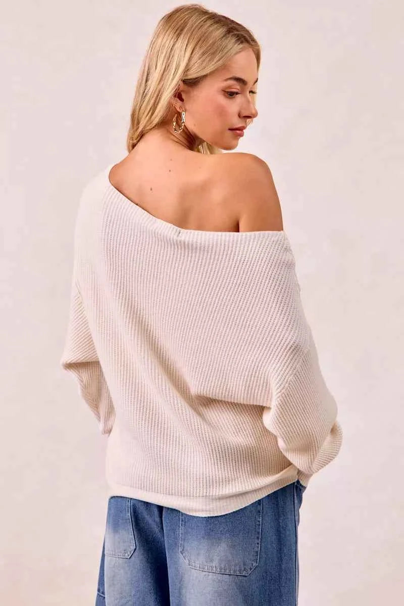 BiBi Waffle Knit Off Shoulder Top a11f7b4f551b4f82bc9a4decbc5500f9-Max-Origin