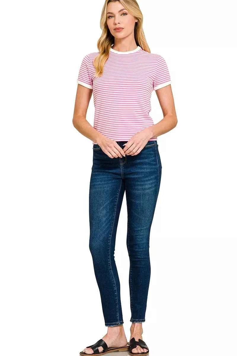 Zenana Striped Contrast Trim Tee a1228514d55b4fc8bb37cac4f6525967-Max-Origin