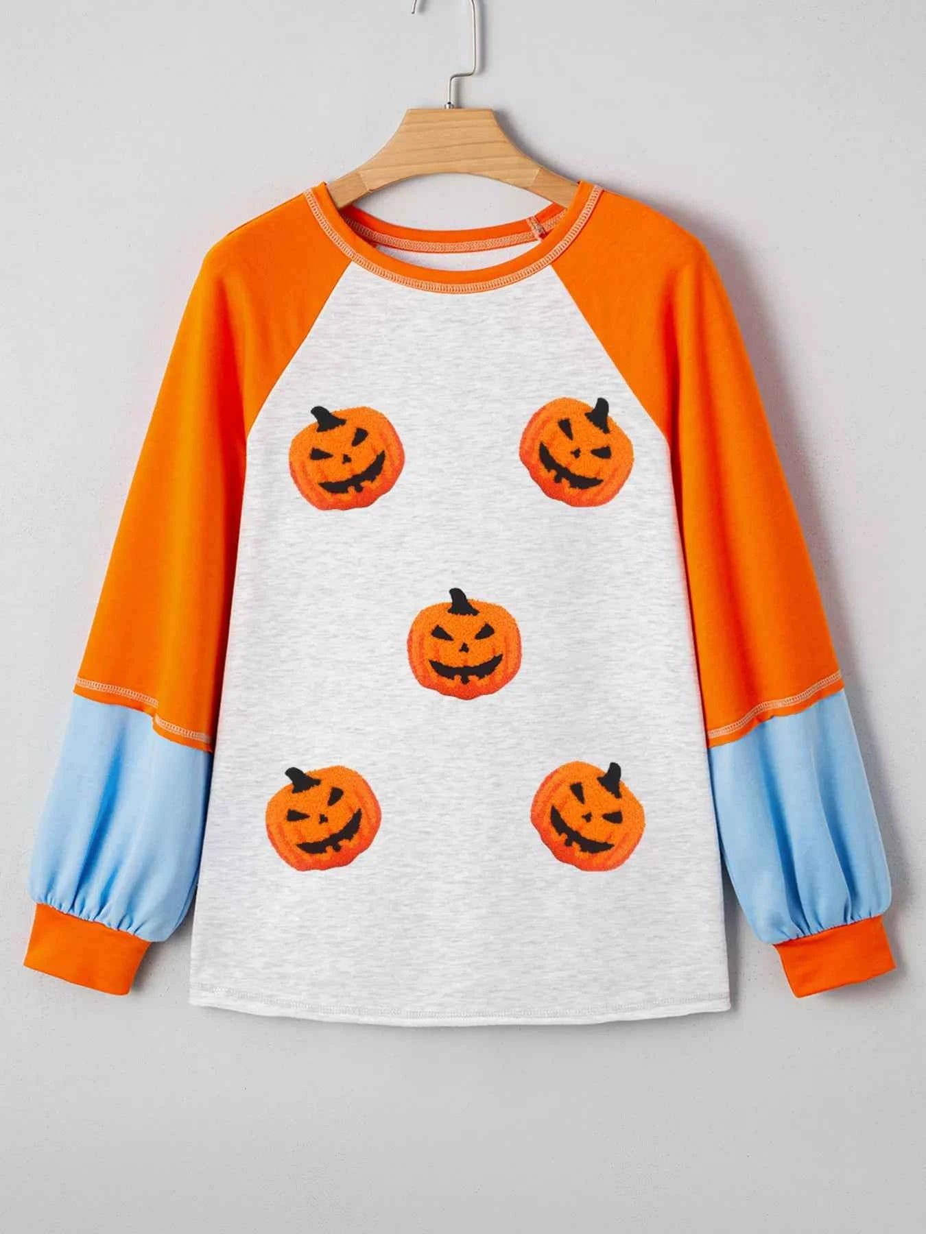 Halloween Pumpkin Print Long Sleeve T-Shirt a123ddf7b6f74bf48166cd80acb75d7c-Max-Origin