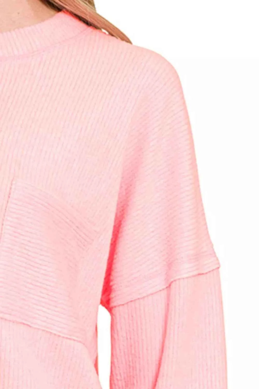 Zenana Ribbed Brushed Melange Hacci Sweater with Chest Pocket a1279ef2-5a94-425b-b0e2-32344cd42ccd-Max-Origin