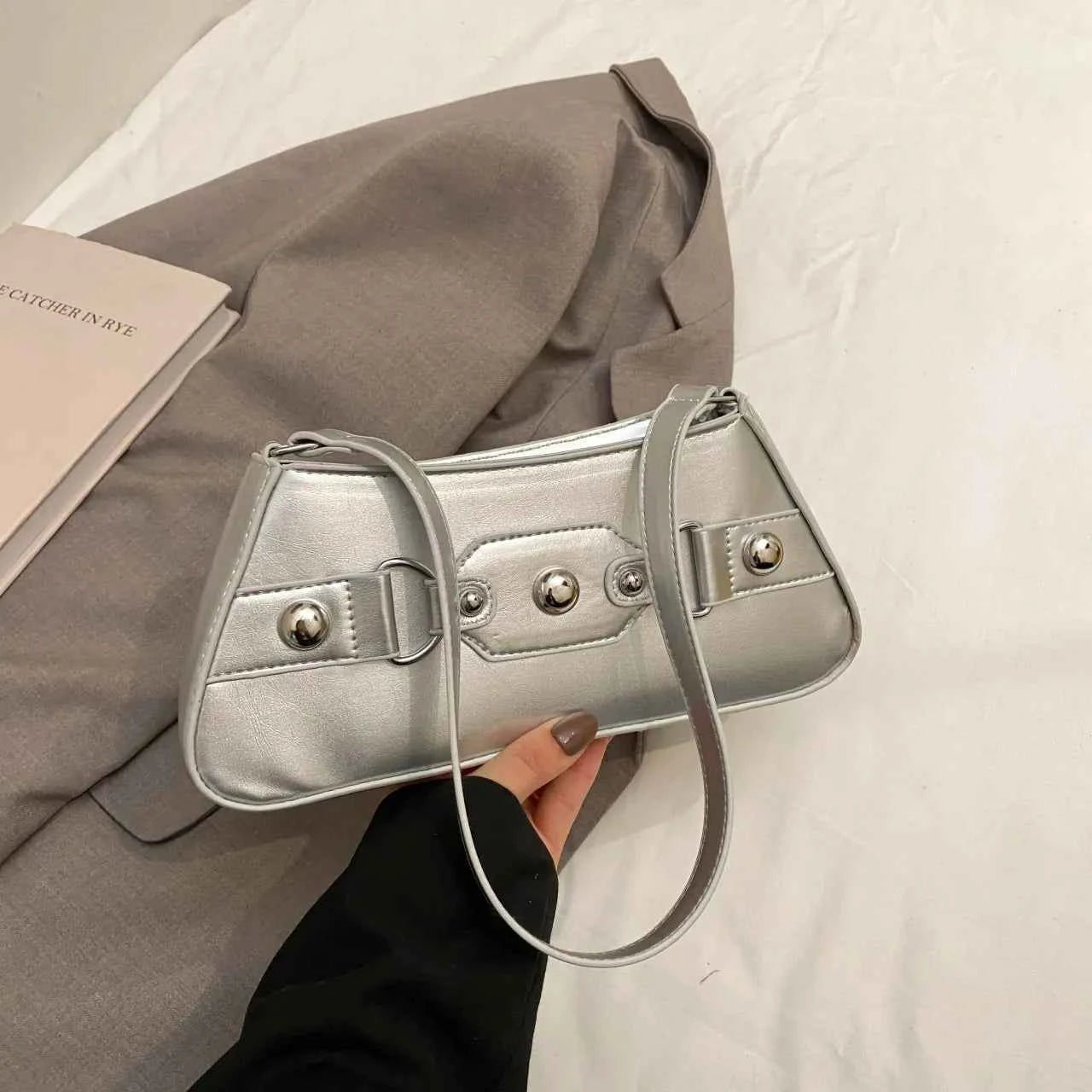 PU Leather Shoulder Bag with Buckle Details Silver onesize a127b63f29d443028cd8c8c92628cd41-Max-Origin