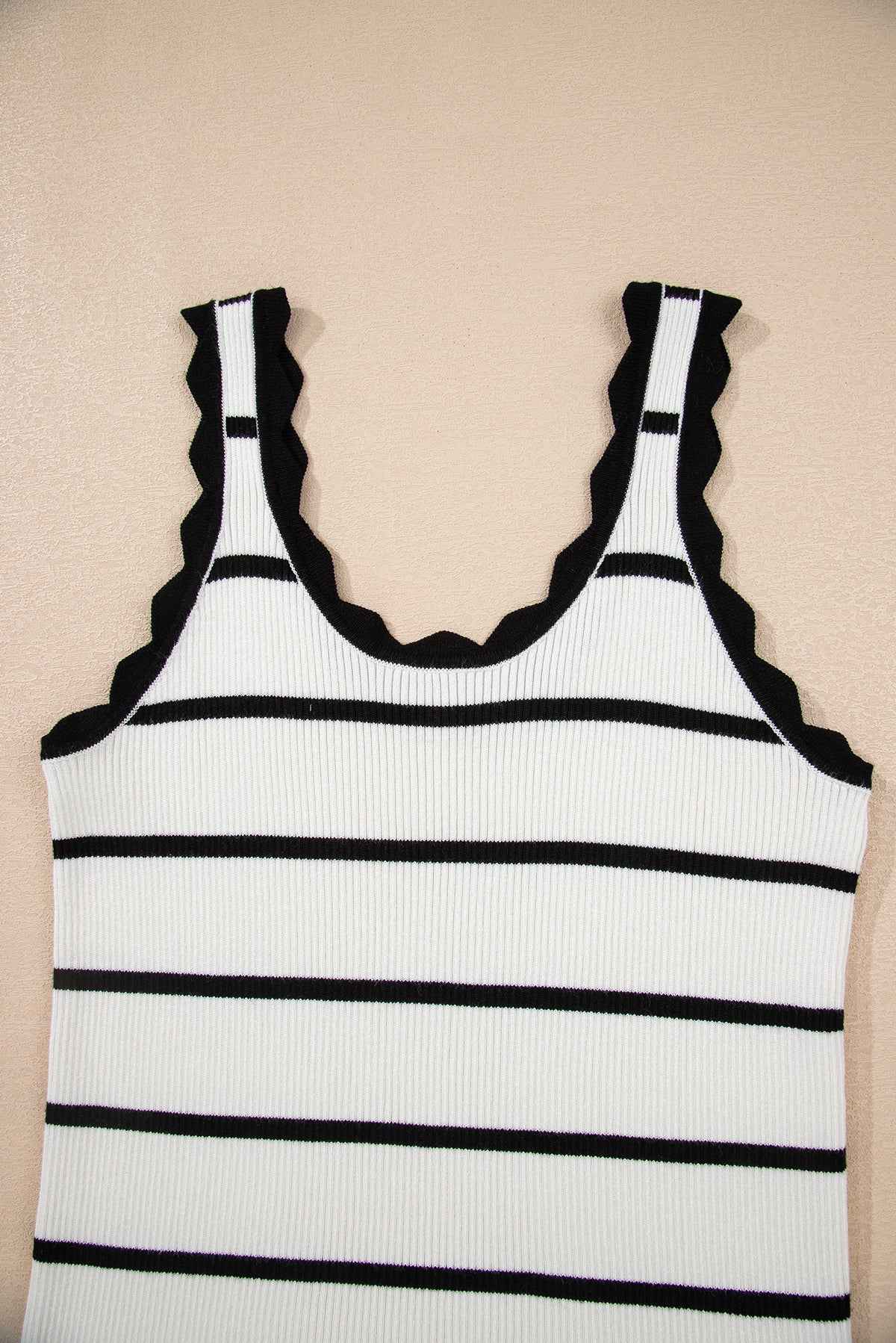 Bright Green Scalloped Edge Striped Ribbed Tank Top a1281bafa84e8e9c