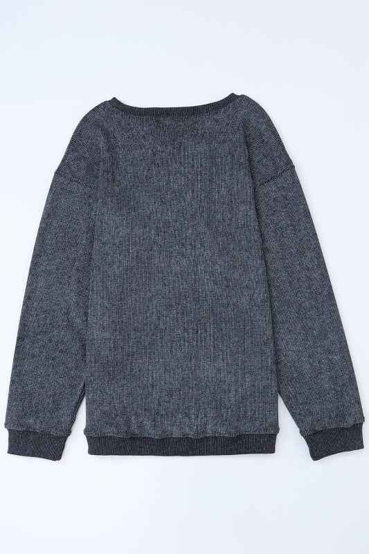 Solid Ribbed Knit Round Neck Pullover Sweatshirt a1296740-860c-49cc-8d16-21d02b6457c3