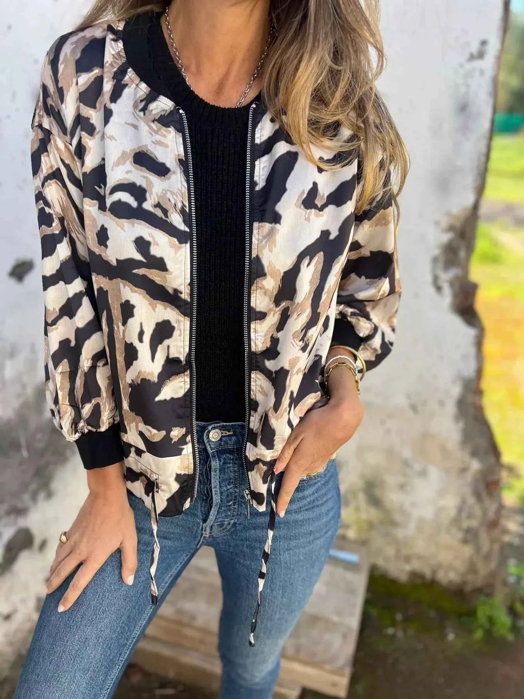 Full Size Animal Print Lightweight Zip Up Jacket Plus Size a1300399-9432-4624-ab49-8ad40d61becc-Max-Origin