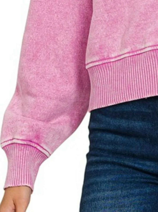 Acid Wash Fleece Drawstring Cropped Hoodie a1340639-32b0-4c42-bba9-b7b926b6067a-Max-Origin