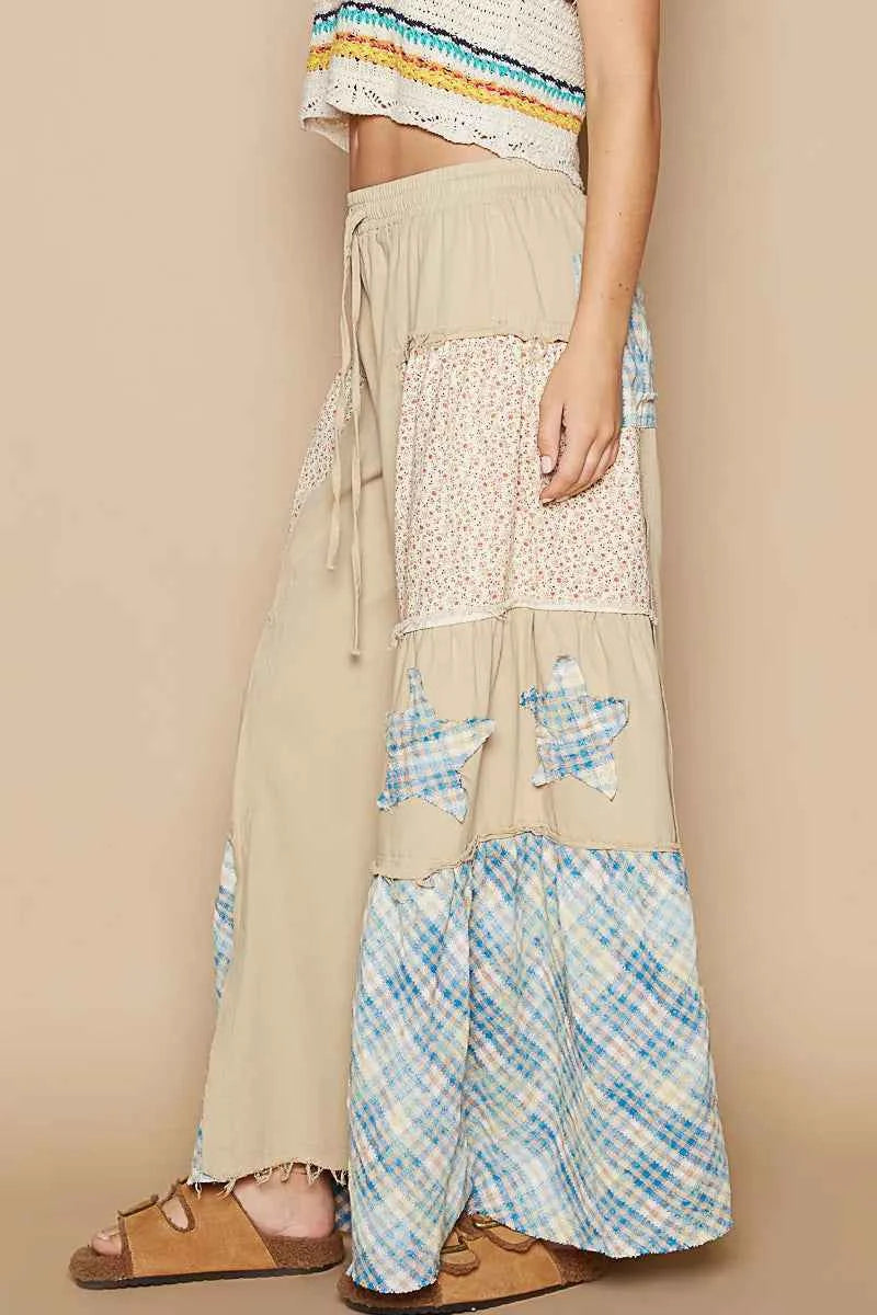 POL Drawstring Star Patch Contrast Wide Leg Pants a1473d6a-9a1e-4431-9611-03a5865c6eb4-Max-Origin