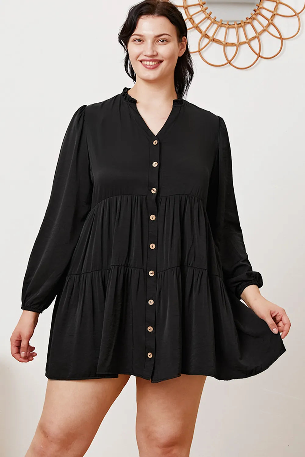 Ruffled Button Up Long Sleeve Tiered Shirt a14a253e-8f77-4735-a291-eafd29ffae92-Max