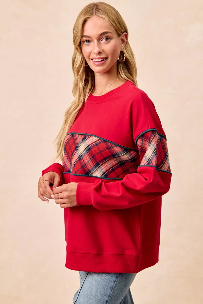 BiBi Christmas Theme Plaid Block Sweatshirt with Binding a14b9a18af1749c5b25ed9ec680f6015-Max-Origin