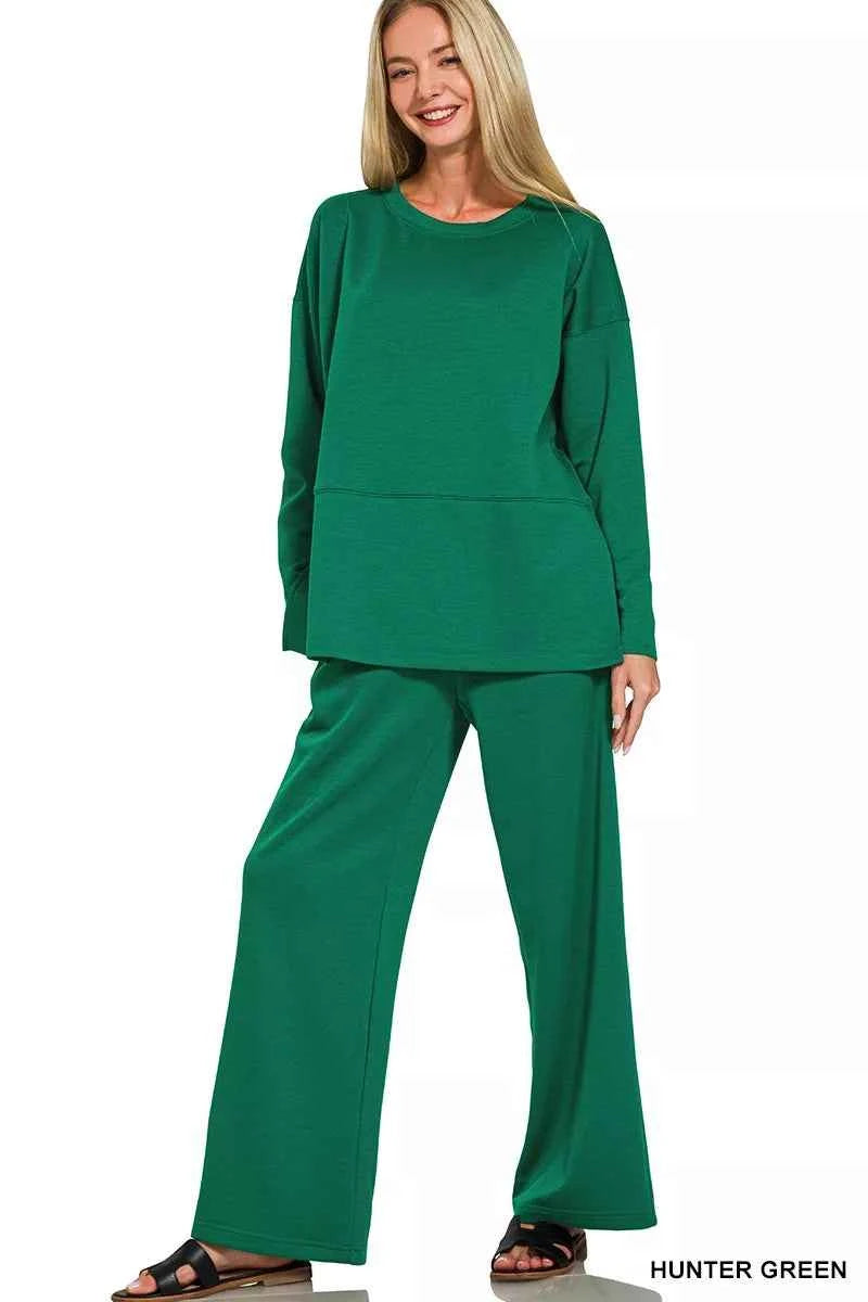 Zenana Scuba Side Slit Top and Pants Set HUNTER GREEN a15416e0ecbb478bba1c8639d71bbd63-Max-Origin