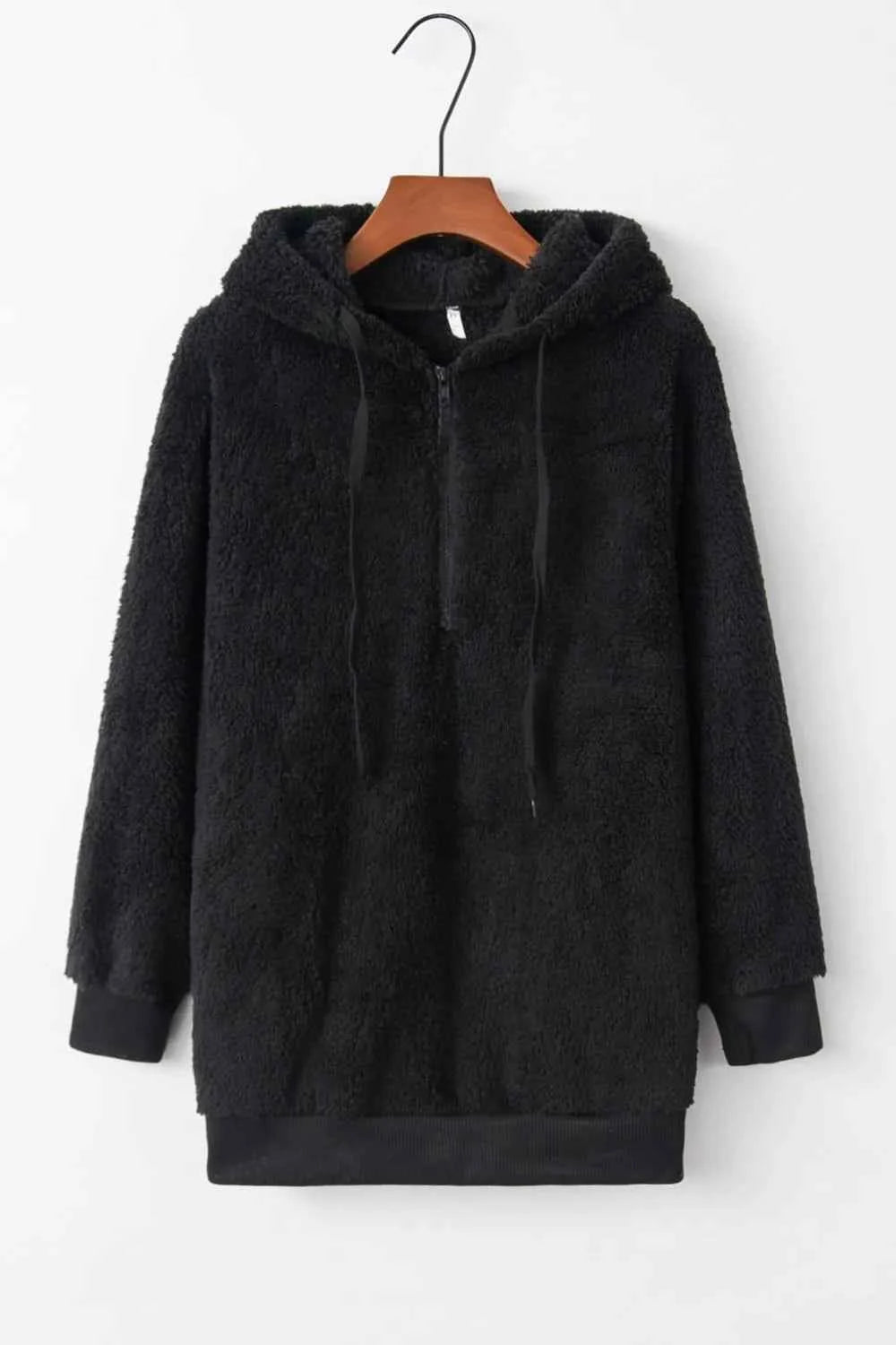 Full Size Quarter-Zip Drawstring Teddy Hoodie a15585e5-64ac-47e0-93a0-45c64e32d524-Max