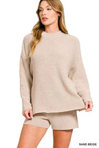 Zenana Round Neck Knit Top and Shorts Sweater Set SAND BEIGE a158cc0de2e54881a305a0ff1cba446b-Max-Origin