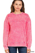 Zenana Acid Wash French Terry Exposed-Seam Pullover FUCHSIA a15a46f07f8c4bd1b7162f8aeda272da-Max-Origin