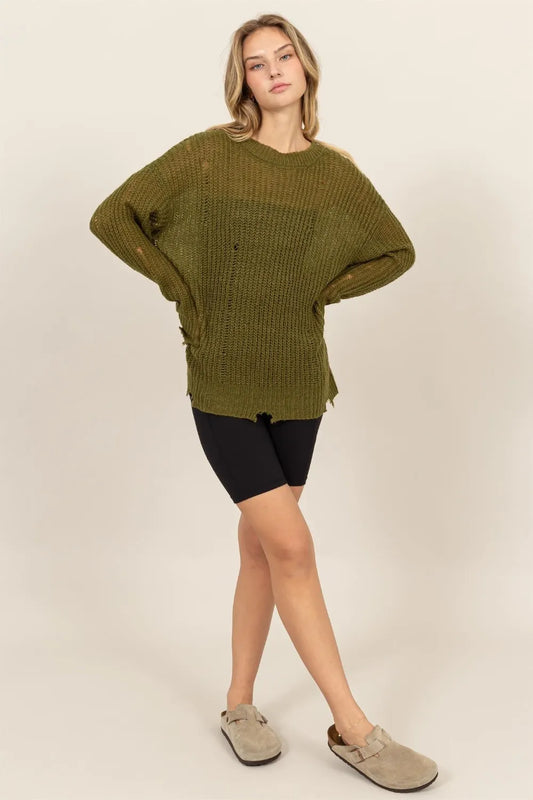 Distressed Long Sleeve Knit Top a169c43e-0605-4543-a1f7-c6dc9bb4e79e-Max