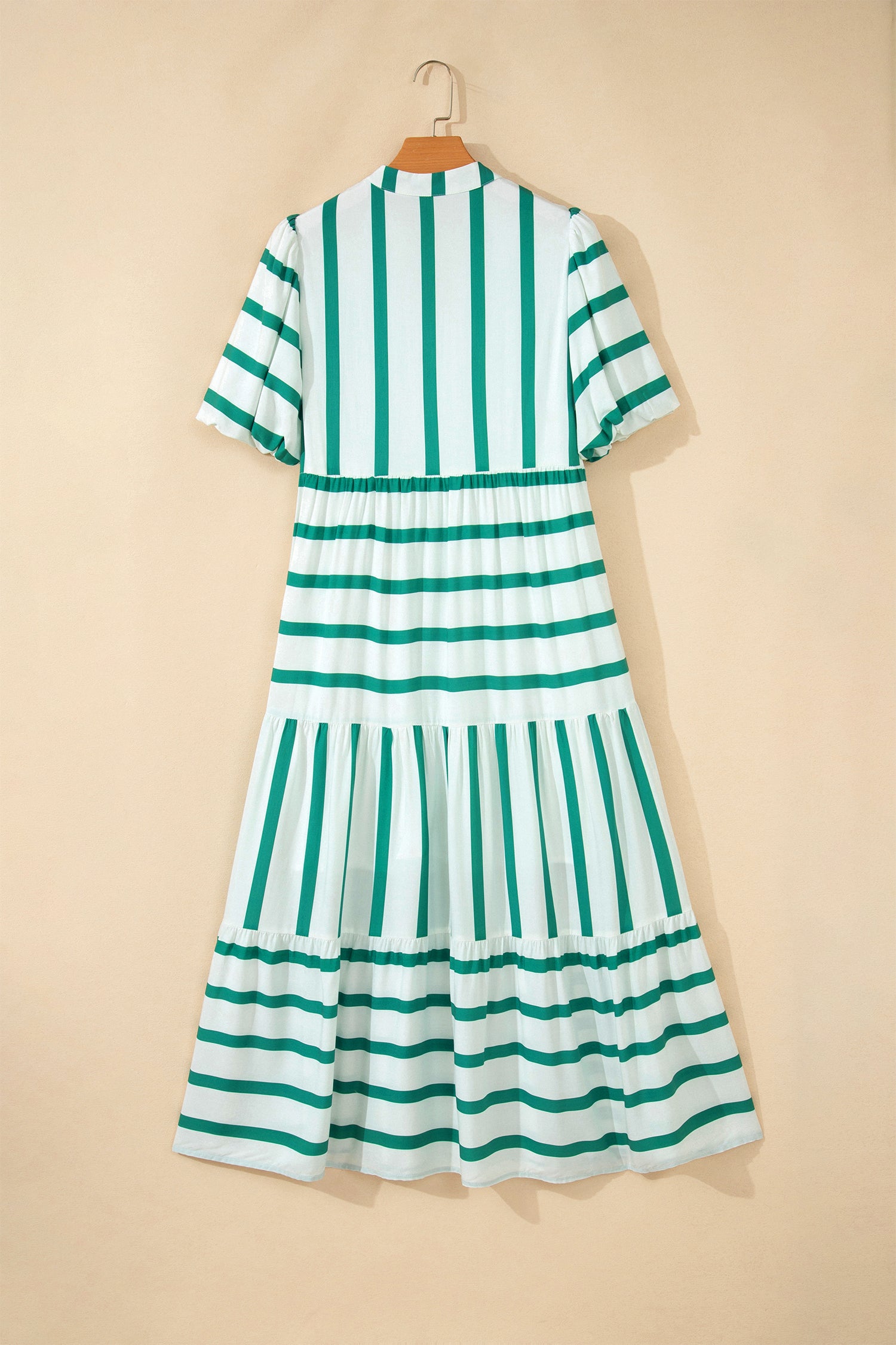 Green Stripe Ricrac Trim Notched Neck Half Sleeve Vacation Dress a16b00299d804a32