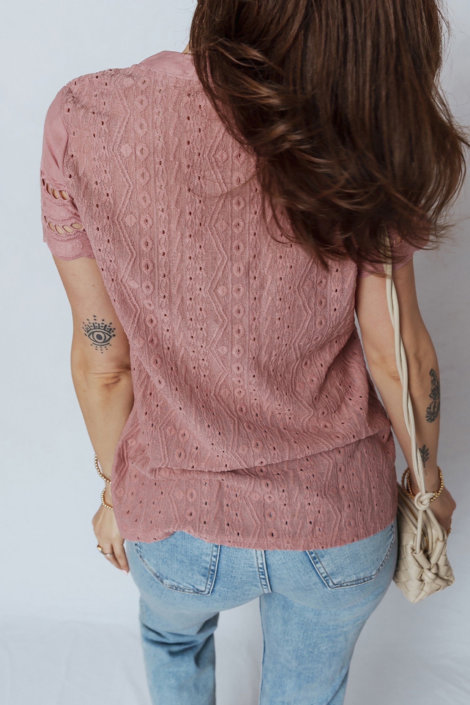 Fushia Textured Embroidered Half Buttons Short Sleeve Blouse a17732402af7a95e