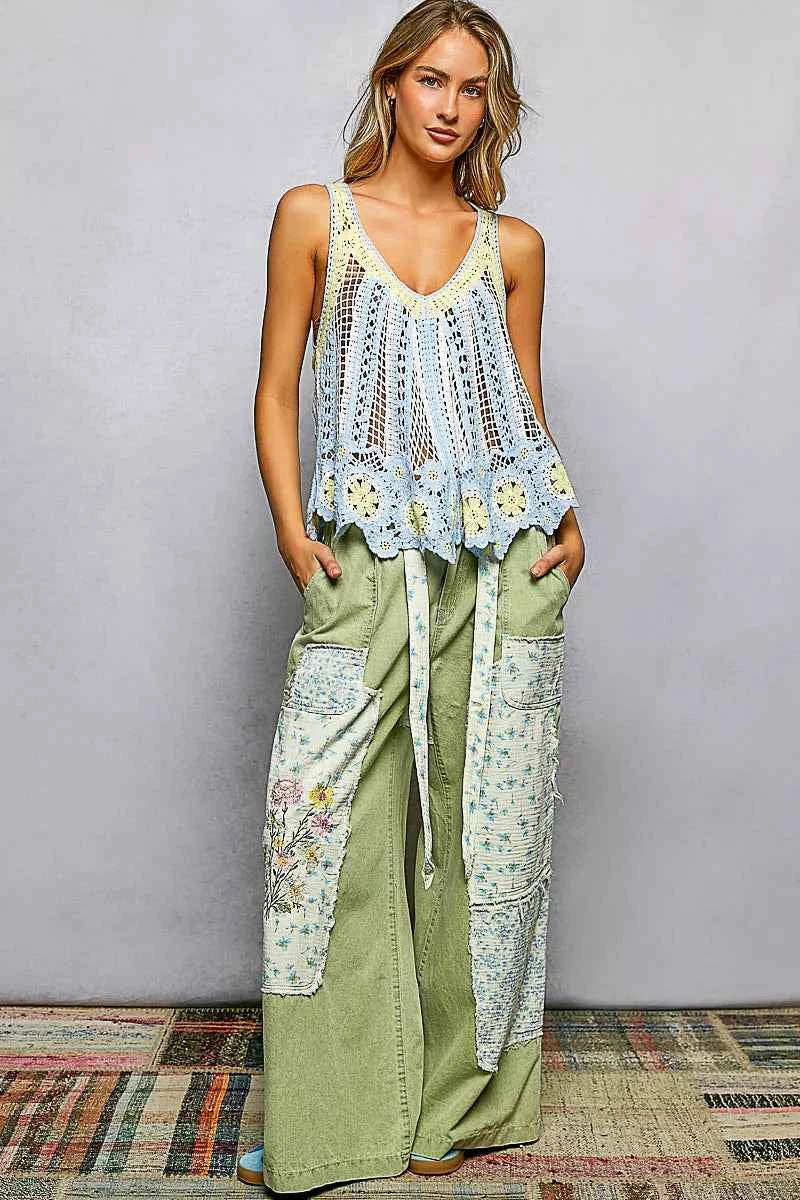 POL Openwork Stripe Pattern Flowy Tank with Scalloped Edge a178e6e5-1a92-40a1-a2f6-8332085dde2e-Max-Origin