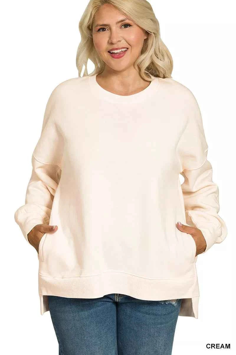 Zenana Full Size Fleece Hi-low Boyfriend Sweatshirts with Pockets Plus Size
