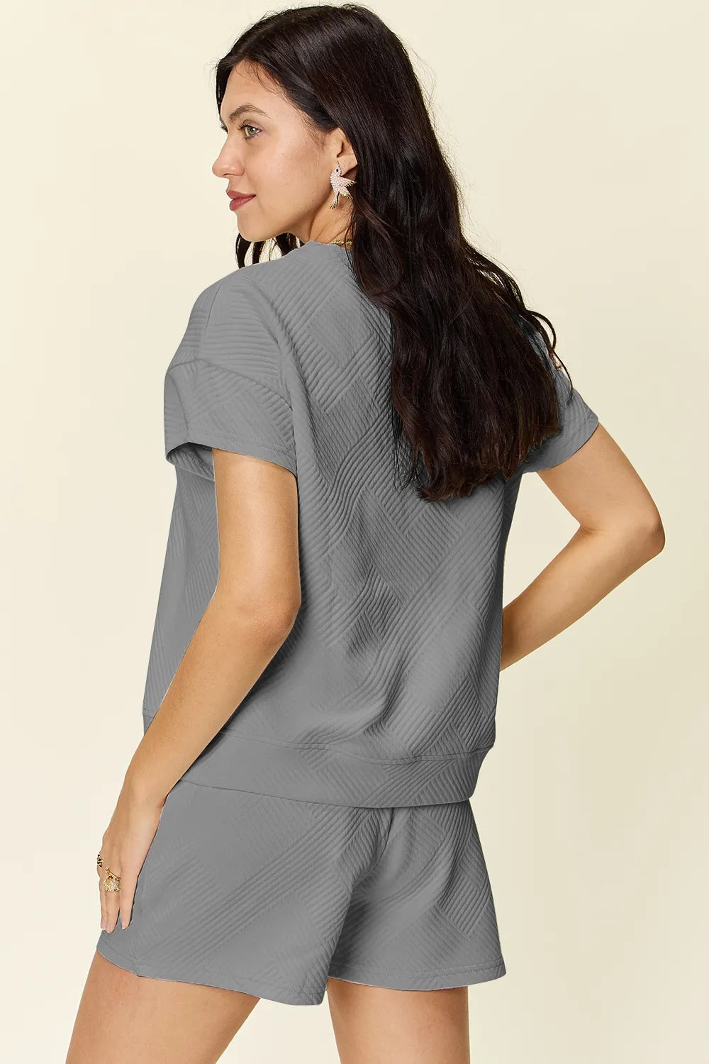 Double Take Full Size Texture Short Sleeve T-Shirt and Drawstring Shorts Set a17f42e1-79b5-45fc-a4b1-cd2b6c96da75-Max