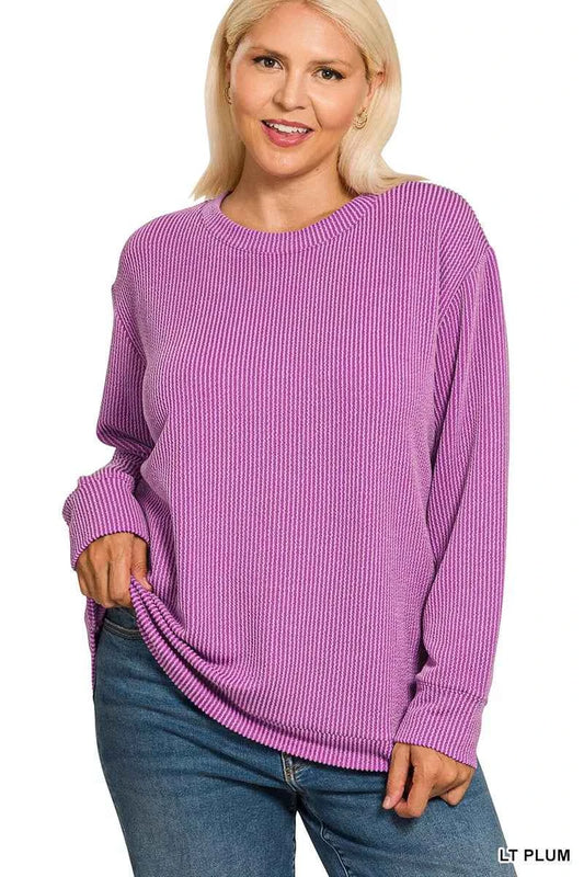 Full Size Raised Rib Round Neck Long Sleeve Top Plus Size a180afb5-6697-45dd-bb42-90382a1682ec-Max-Origin