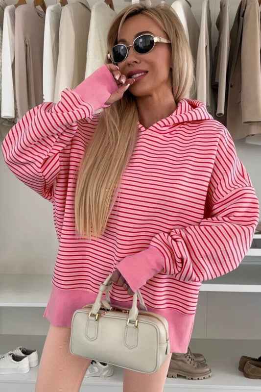 Stripe Thumbhole Drop Shoulder Sleeve Hoodie a1820f9e-a847-40ec-b803-b5ed49c2f9be