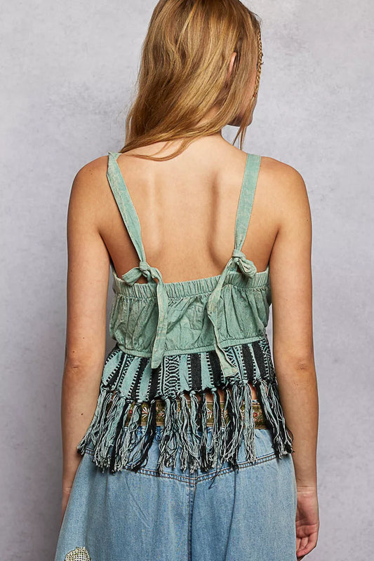 Lace-Up Fringe Hem Tank with Lace Detail a1845505-7cb0-4fcd-a373-d09640b75e13-Max-Origin