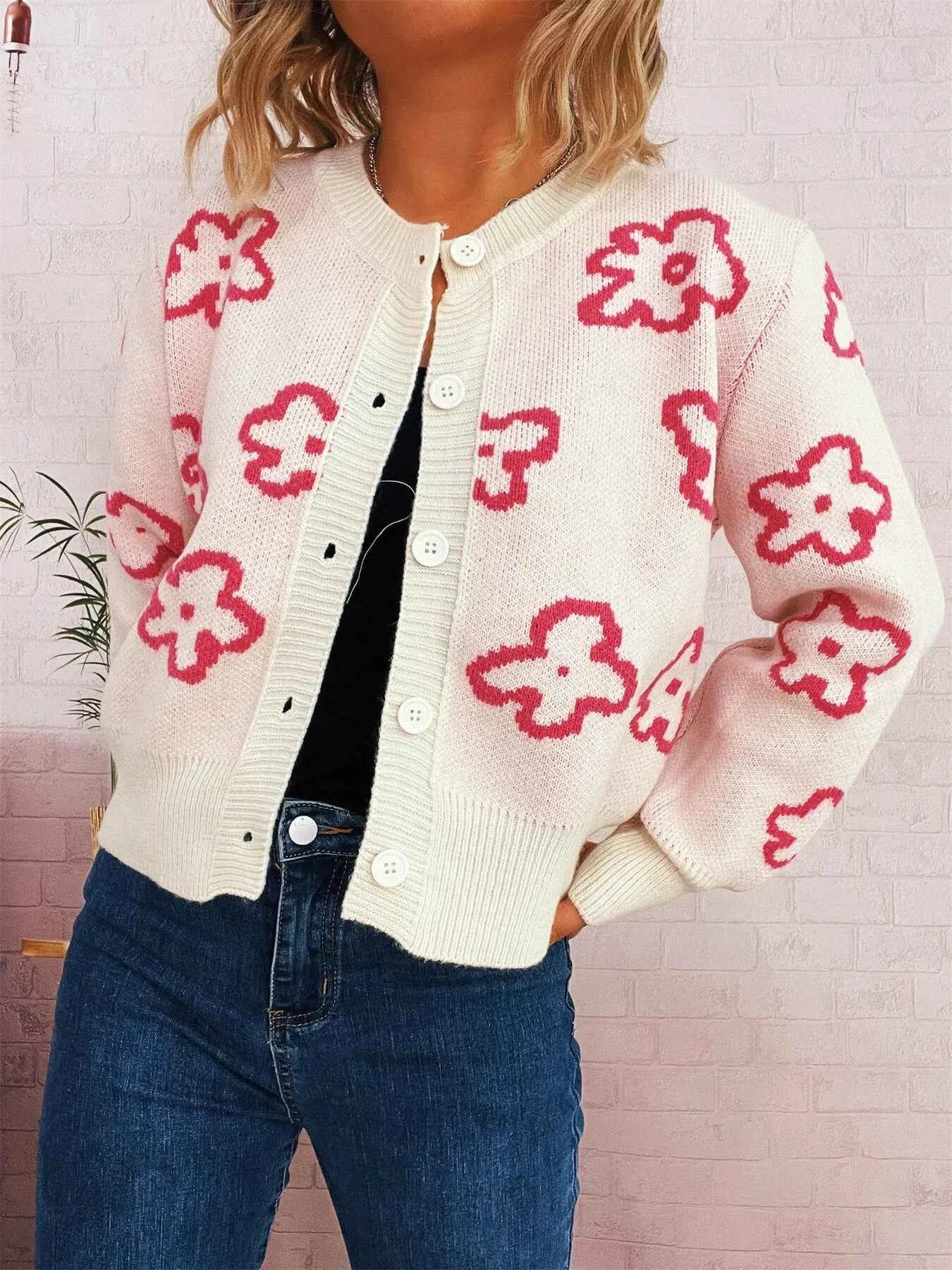 Floral Pattern Button-Up Cardigan a1862dc0d16c40ecafaa8de46b95279e-Max-Origin