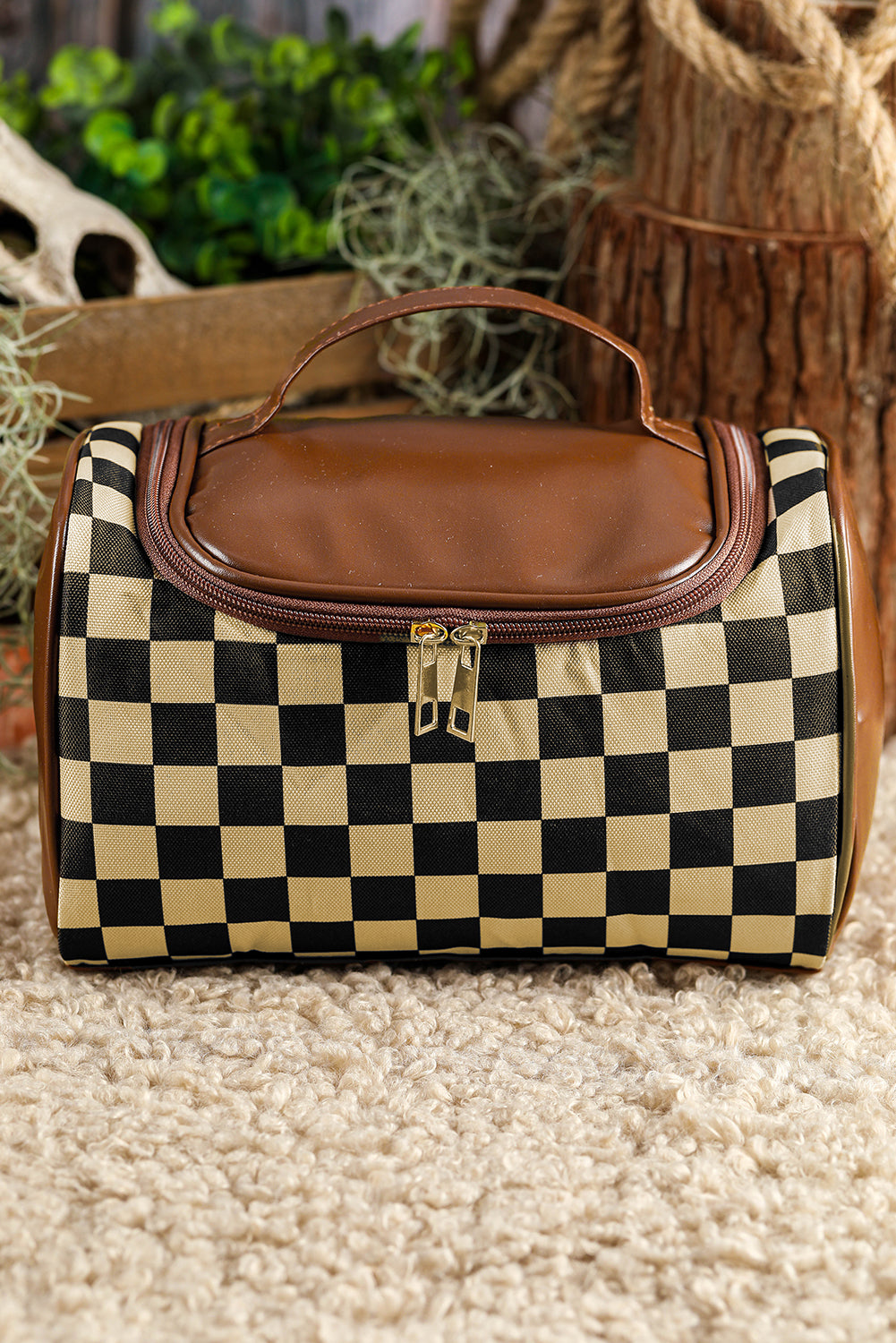 Checkered Zipper Large Cosmetic Bag with Handle a1879184fa211764