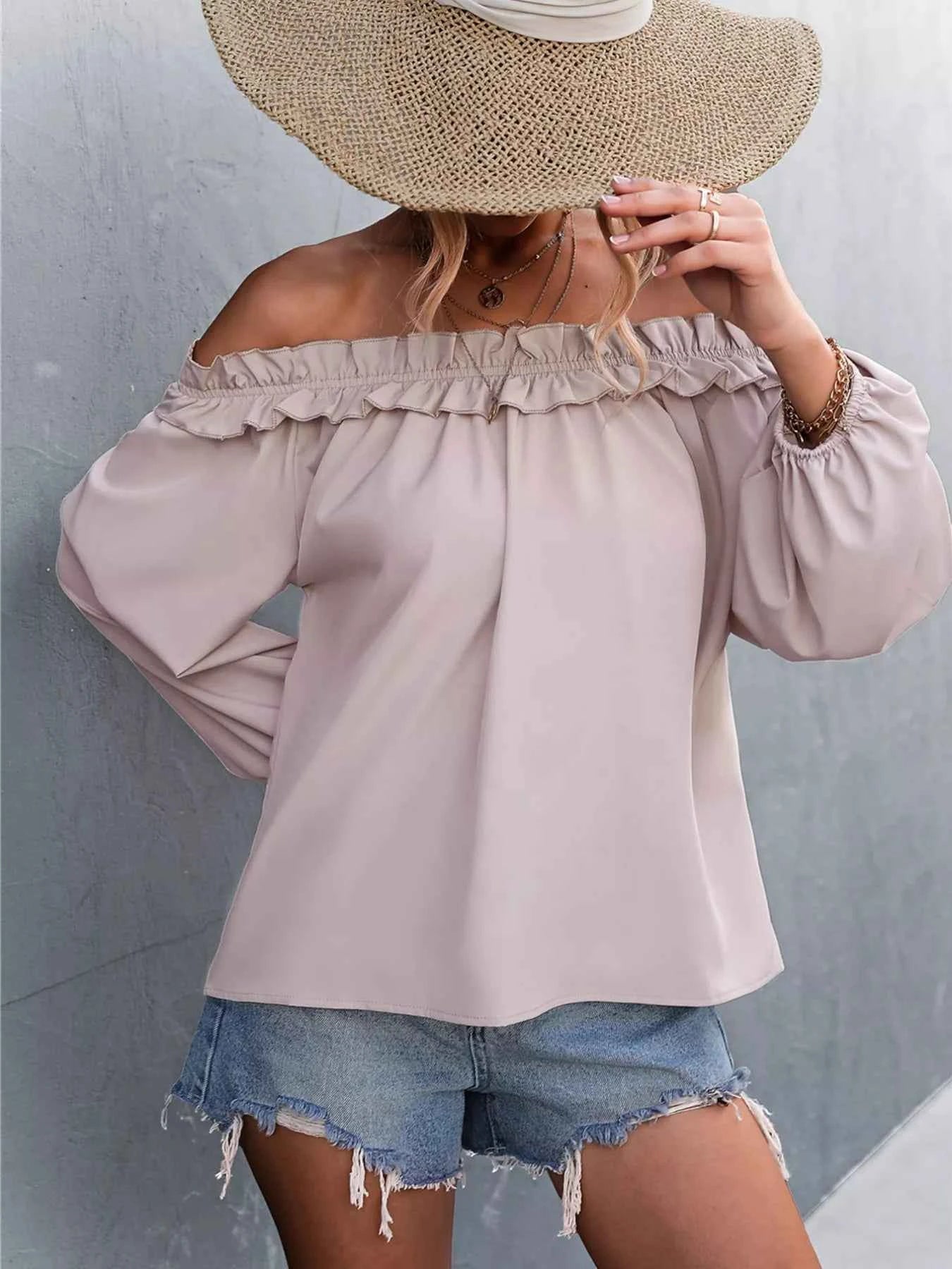 Frill Off-Shoulder Long Sleeve Blouse a18a1ee6-6fe7-4a7f-8379-5077a92fc766-Max-Origin