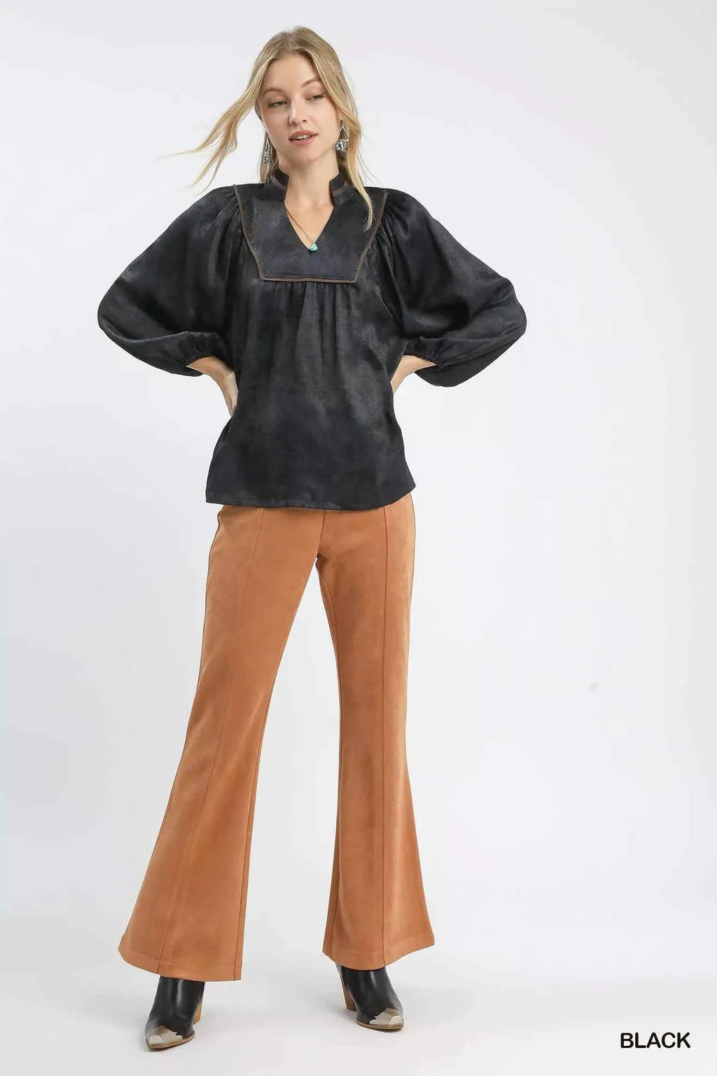 Umgee Crinkle Brocade Long Sleeve Blouse a18f5723-b430-4522-ac22-3fddf3c21c18-Max-Origin
