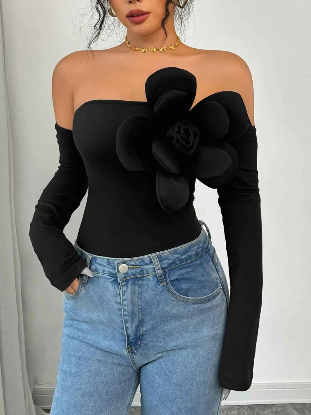 Flower Off-Shoulder Long Sleeve Bodysuit a18f9fb0-64c8-4335-a8b8-4812061faf22-Max-Origin