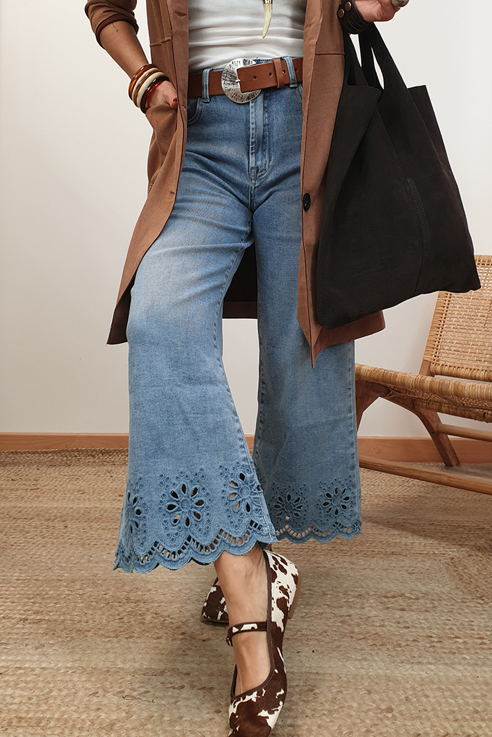 Dusk Blue Embroidered Cropped Wide Leg High Waist Jeans a19b8dd870a46361